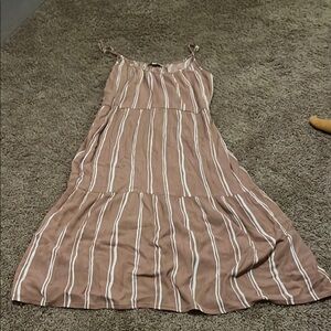 LOFT Brown and White Striped Midi Dress